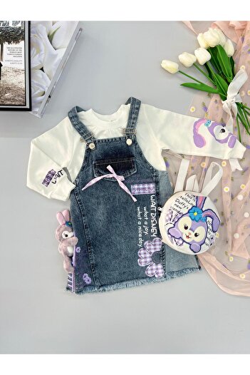 mislina kids Combinație de hanorac din denim cu imprimeu iepure pentru fete