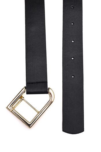 Paçuli Moda Black Gold Color Rectangular Buckle Belt