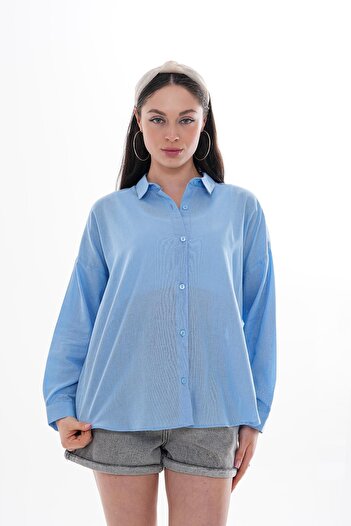 ŞİMAL Women's Solid Flam Linen Long Sleeve Shirt 250165   -
