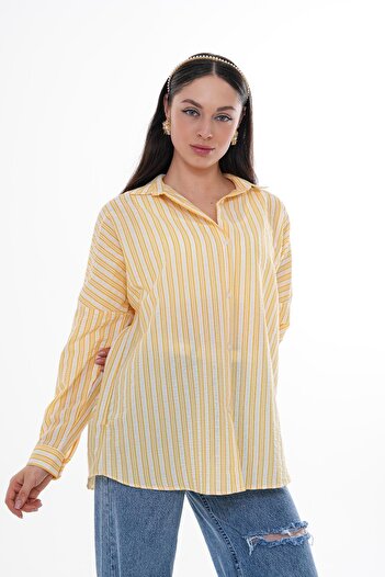 ŞİMAL Women's Thick Line Print Long Sleeve Shirt 250164   -