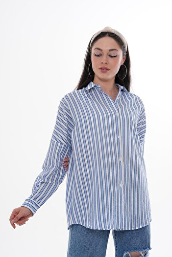 ŞİMAL Women's Thick Line Print Long Sleeve Shirt 250164   -