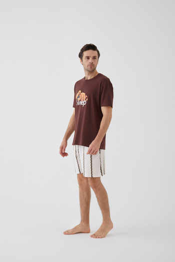 koza iç giyim Men's Short Sleeve Cotton Teddy Bear Print Shorts Pajamas Set