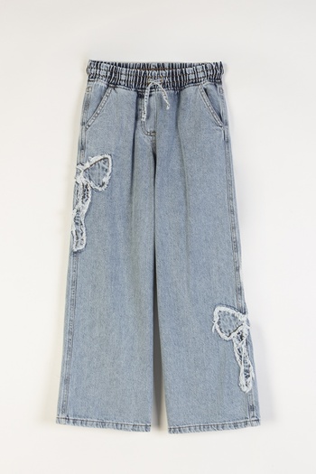 DMB BOYS & GIRLS Female Child Cotton Elastic Waist Embroidered Wide Leg Jeans