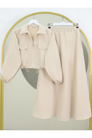 Modamorfo Beige Colored Set - Elastic Waist Skirt