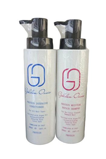 Golden Shampoo 400 ml and conditioner 400 ml for hair treated with protein and keratin
