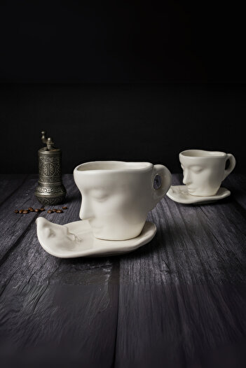Heredot Mithra Life 2Pcs 260ml Face Shaped Ceramic White Mug Cup Set Mit1082