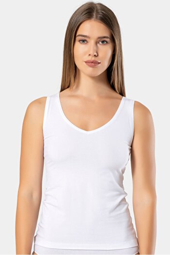 TÜREN Women's Strappy V-Neck Lycra Cotton Undershirt 913/White