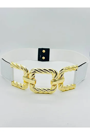 MODAM HİFA Gold Buckle Elastic Women's Belt Dress Belt Shirt Belt Coat Belt Stone Belt Pants