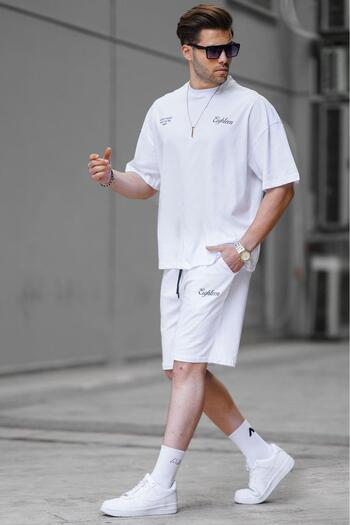 Madmext White Men's Shorts Set 5937