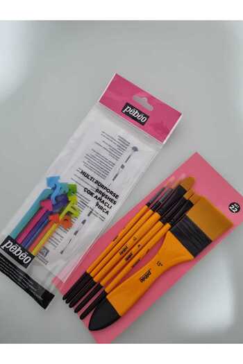 Pebeo 6-Piece Flat Cut Brush Set - Short Handle No:0-2-4-10-12-18