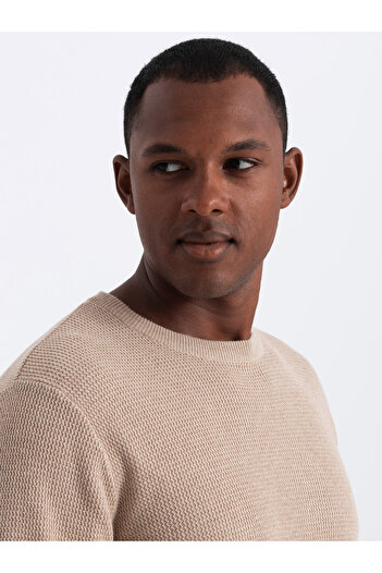 OMBRE Men's mélange structured knit sweater - sand V3 OM-SWSW-0142 XXL