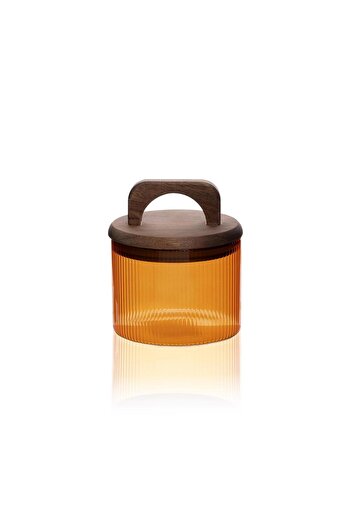The Mia Acacia Glass Jar with Handle Amber 350 ml