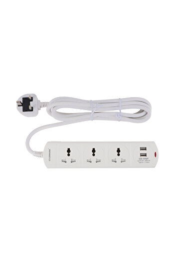 Olsenmark مقبس الطاقة - OMES1865D/ مقابس عالمية ثلاثية الاتجاهات، منافذ USB ثنائية الاتجاه