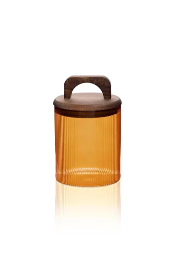 The Mia Acacia Glass Jar with Handle Amber 700 ml