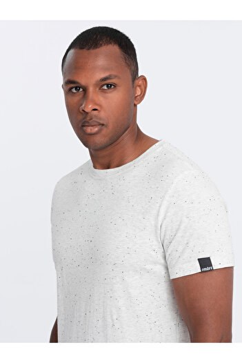 OMBRE Men's t-shirt with decorative confetti effect - cream V1 OM-TSCT-0178 S