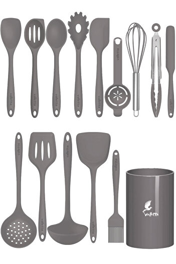 valletta Trigona 15-Piece Gray Silicone Spatula Set - Heat-Resistant, Fireproof and Non-Stick
