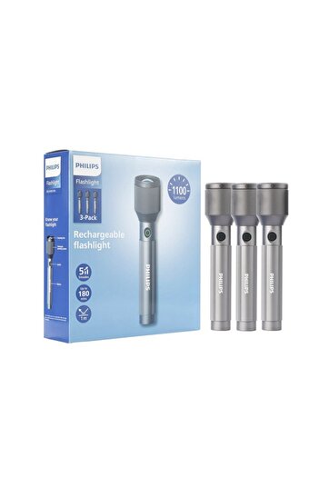 Philips 3-Piece 1100 Lumens Aircraft Aluminium Alloy Zoom LED Rechargeable Flashlight 22.5 x 3.2 x 5 cm