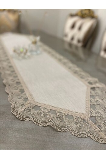 ART ÇEYİZ Cream Color Jute Runner Linen Fabric Model Power: Gx9688