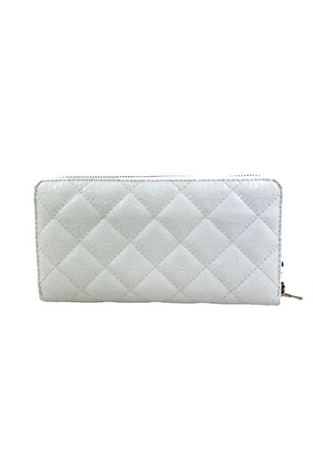 Guess LAUREL SLG CHEQUE ORGANIZER Γυναικείο λευκό πορτοφόλι SWGG8500163-WHI