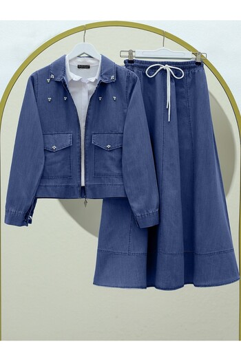 Modamorfo Pearl Spreader Jacket and Skirt Jeans Set - Indigo
