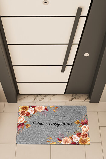 Dormot High Quality Digital Printing Gray, Colorful Corner Flower Themed Door Front Mat