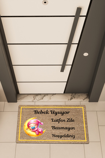Dormot High Quality Digital Printing Brown, Baby Girl Sleeping Themed Door Mat