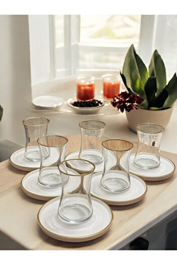 Carmen Soft Elora Gold 12-Piece Tea Cup Set, Glass Tea Set for 6 People