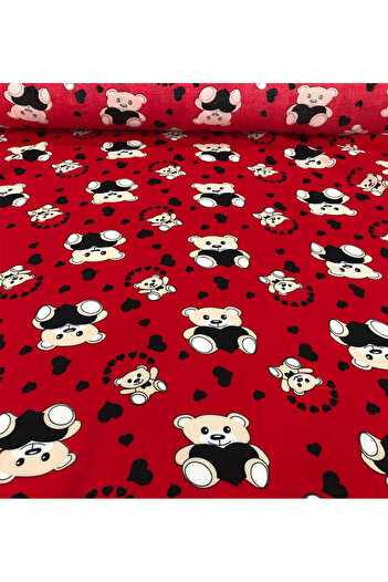 turkanlarhome Imported Viscose Fabric 100% Cotton Double Redest Teddy Bear Pattern