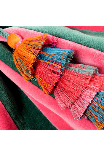 Zsa Zsa Zsu Delhı Püsküllü Çizgili Büyük Boy Pamuk Pamuk Dekoratif Kese 60x35 Cm Pembe-yeşil