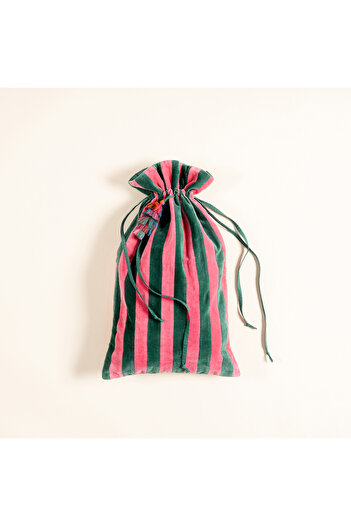 Zsa Zsa Zsu Delhı Püsküllü Çizgili Büyük Boy Pamuk Pamuk Dekoratif Kese 60x35 Cm Pembe-yeşil