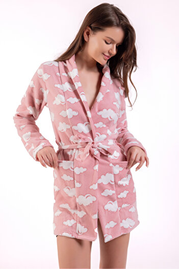 Ecrou Women's Powder Cloud Patterned Fleece Dressing Gown