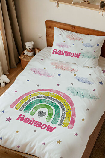Homamia Rainbow Patterned 100% Cotton Single Duvet Cover Set
