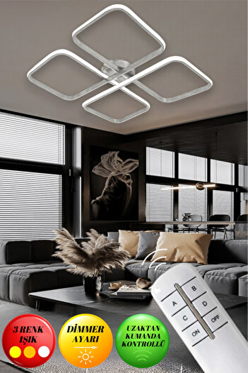 neeko Novem Ultra Led Avize | Kumandalı 3 Işık Seçeneği | Gri Modern Tasarım | 80w Plafonyer