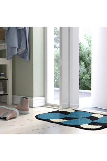 IKEA Raler Paspas 40x60 cm Mavi Baloncuk Desenli Kaydırmaz Kaymaz Tabanlı Kapı Önü Paspası