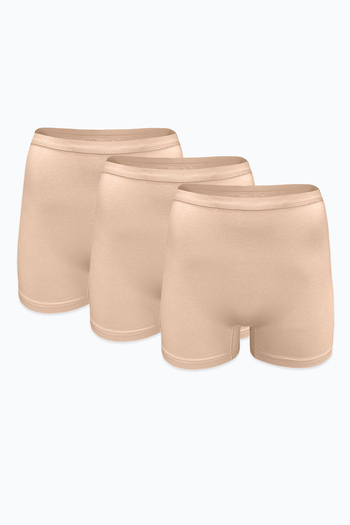 Malabadi Women's 3-Piece Skin Color Non-Marking Modal High Waist Boxer 3m108