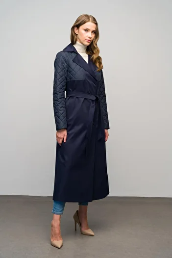 Olcay Navy Blue 6627 - Water Repellent Quilted Trench Coat Lined
