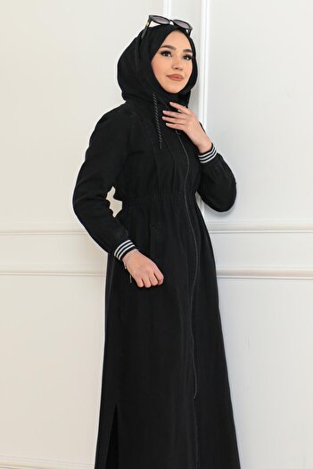 Modamihram Black Jeans Set - Elastic Waist and Hoodie 19362