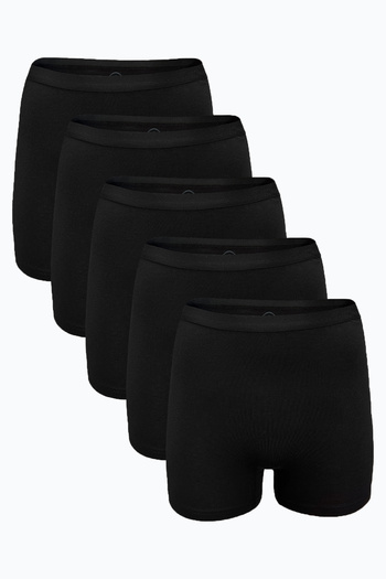 Malabadi Women's 5-Piece Black Non-Marking Modal High Waist Boxers 5m108