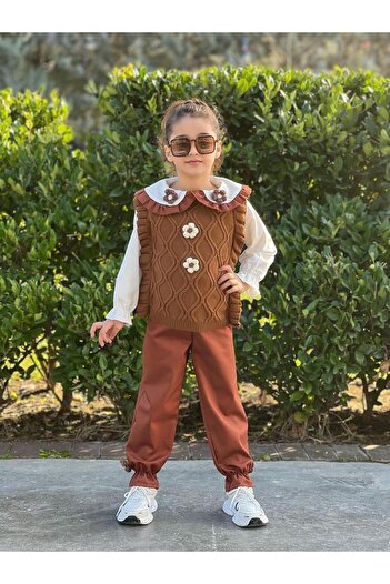 KOKOŞ BEBEK Daisy Detail Knitwear Sweater 3 Piece Set |   Between 5/8 Years
