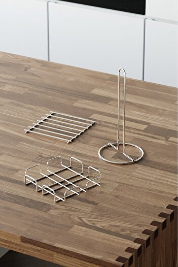Teknotel Kitchen Tableware Paper Napkin Holder 3Pcs Set Chrome Mgset7