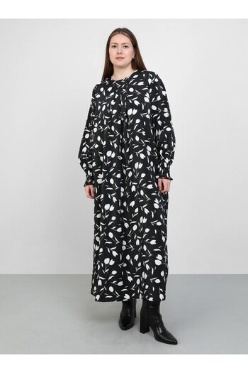 ALİA Plus Size Floral Print Dress - Black - Alia