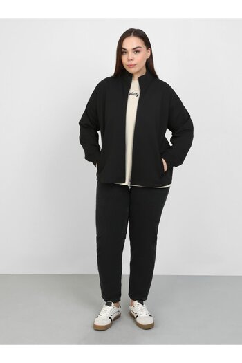 ALİA Plus Size Short Knitted Jacket -Black - Alia