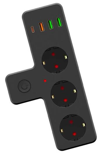 MEDUSHOP مقبس حائط ثلاثي مع حماية من التيار الحراري، 3 × USB، 1 × Type-C 20W PD In