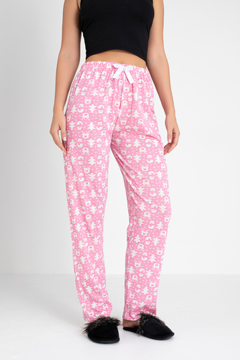 DONEX Cotton Thin Breathable Fabric Ribbon Waist Detailed Printed Women's Pajamas Bottom