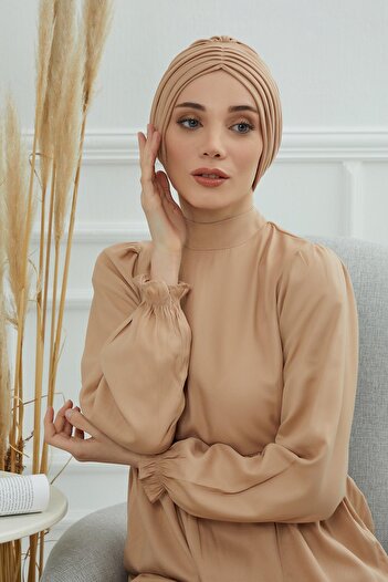Aisha's Design Πλισέ χτενισμένο βαμβακερό καπέλο, B-13, καφέ γαλακτώδες
