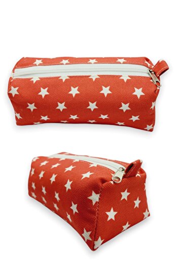 FİYPER Red Star Pattern Pencil Case Makeup Bag