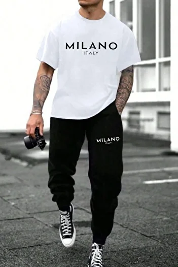 WOODROFFE Men's Milano Printed T-Shirt & Sweatpants Bottom Top Set Combo