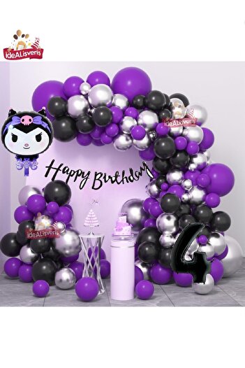 Genel Markalar Yaş Folyolu Kuromi Temalı Balon Seti Kuromi Doğum Günü Parti Seti Süsü