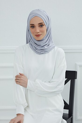 Aisha's Design Front Cross Stitch Shirred Practical Combed Cotton Shawl, Cps-45, Cps-45, Gray 2