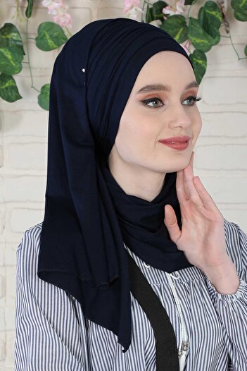 Aisha's Design Σάλι με κορδόνια από χτενισμένο βαμβάκι, BT-1, Σκούρο μπλε